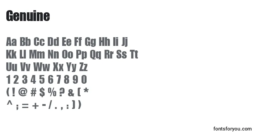 Шрифт Genuine – алфавит, цифры, специальные символы