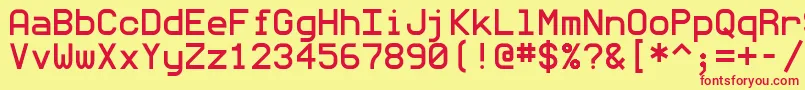 Monommm5-Schriftart – Rote Schriften auf gelbem Hintergrund