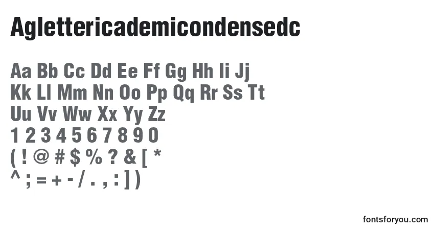 Czcionka Aglettericademicondensedc – alfabet, cyfry, specjalne znaki
