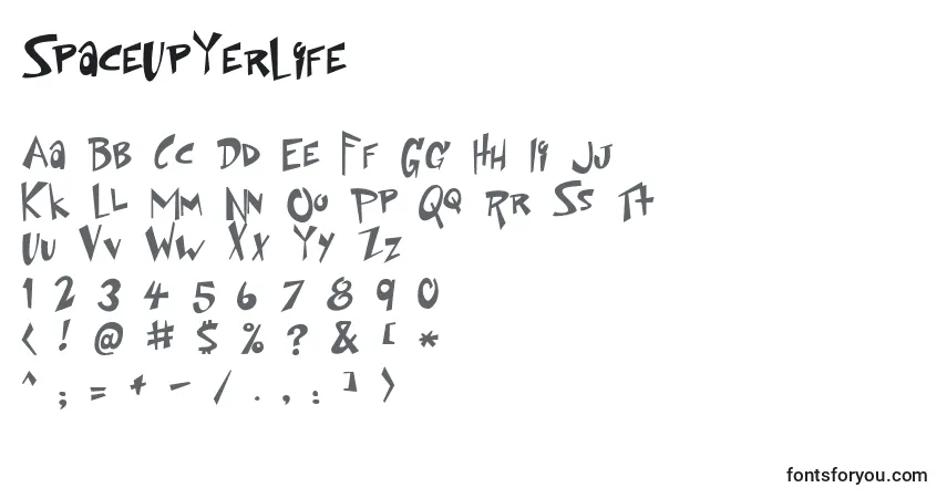 SpaceUpYerLife-fontti – aakkoset, numerot, erikoismerkit