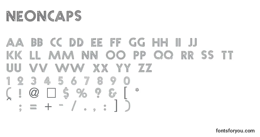 A fonte NeonCaps – alfabeto, números, caracteres especiais