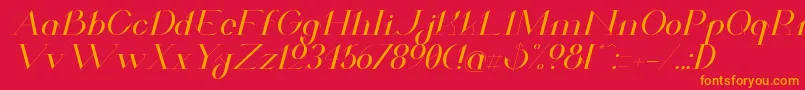ValkyrieExtendedItalic-Schriftart – Orangefarbene Schriften auf rotem Hintergrund