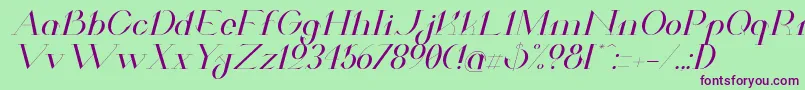 ValkyrieExtendedItalic-fontti – violetit fontit vihreällä taustalla
