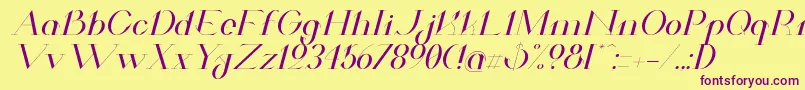 フォントValkyrieExtendedItalic – 紫色のフォント、黄色の背景