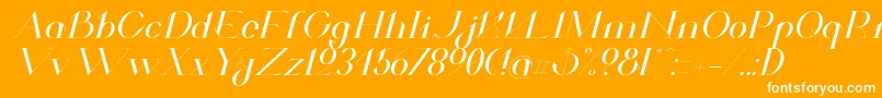 ValkyrieExtendedItalic-fontti – valkoiset fontit oranssilla taustalla