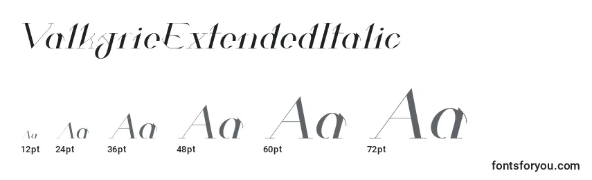 Размеры шрифта ValkyrieExtendedItalic