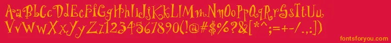 PfwonderlandproRegular-Schriftart – Orangefarbene Schriften auf rotem Hintergrund