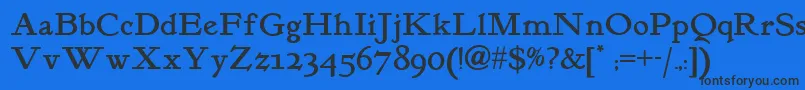 フォントKelmscottromannf – 黒い文字の青い背景