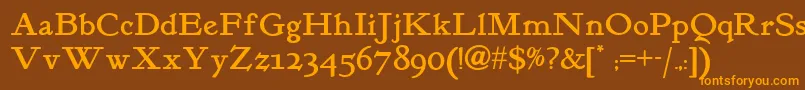 Kelmscottromannf Font – Orange Fonts on Brown Background