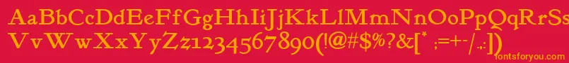 Kelmscottromannf Font – Orange Fonts on Red Background