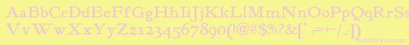 フォントKelmscottromannf – ピンクのフォント、黄色の背景
