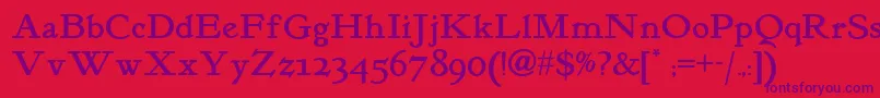 Fonte Kelmscottromannf – fontes roxas em um fundo vermelho