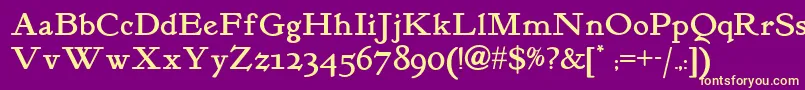 Kelmscottromannf Font – Yellow Fonts on Purple Background