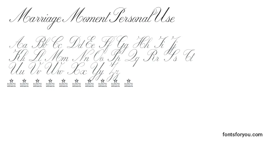 Czcionka MarriageMomentPersonalUse – alfabet, cyfry, specjalne znaki