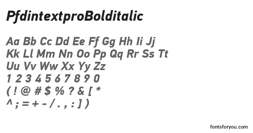 A fonte PfdintextproBolditalic – alfabeto, números, caracteres especiais
