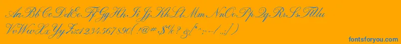 Calligraphrussianc-Schriftart – Blaue Schriften auf orangefarbenem Hintergrund