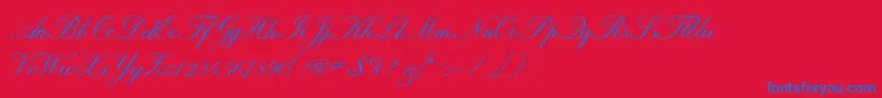 Calligraphrussianc-Schriftart – Blaue Schriften auf rotem Hintergrund