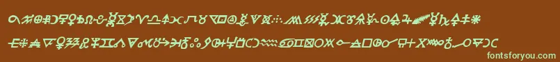 フォントHermeticspellbookital – 緑色の文字が茶色の背景にあります。