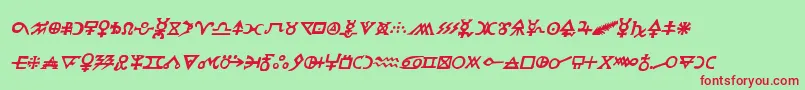 フォントHermeticspellbookital – 赤い文字の緑の背景