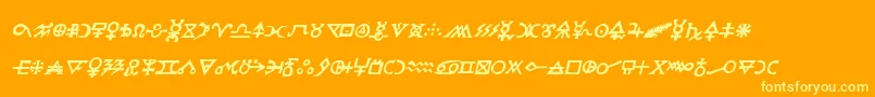 Hermeticspellbookital-Schriftart – Gelbe Schriften auf orangefarbenem Hintergrund