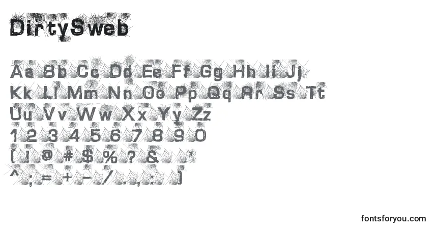 A fonte DirtySweb – alfabeto, números, caracteres especiais