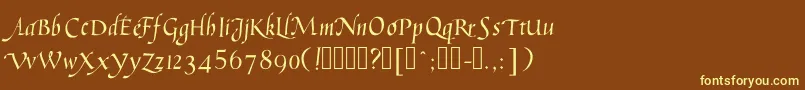 Humanisticcursive-Schriftart – Gelbe Schriften auf braunem Hintergrund