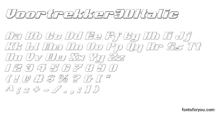 Schriftart Voortrekker3DItalic – Alphabet, Zahlen, spezielle Symbole