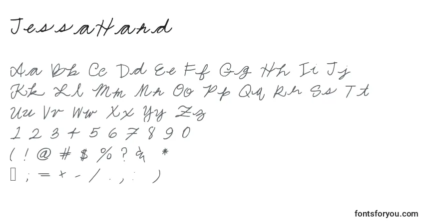 Schriftart JessaHand – Alphabet, Zahlen, spezielle Symbole