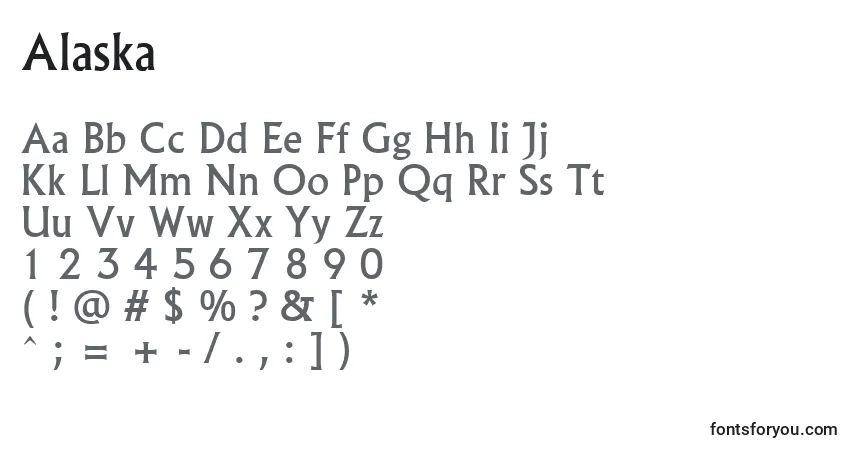 Шрифт Alaska – алфавит, цифры, специальные символы