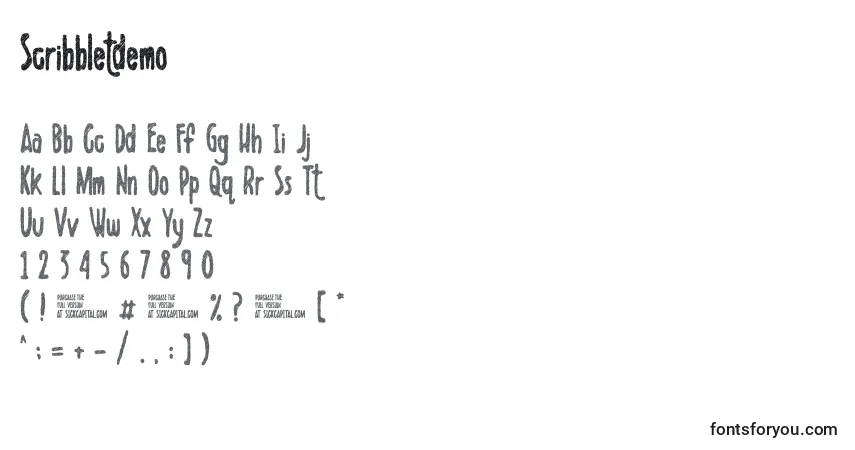 Schriftart Scribbletdemo (67391) – Alphabet, Zahlen, spezielle Symbole