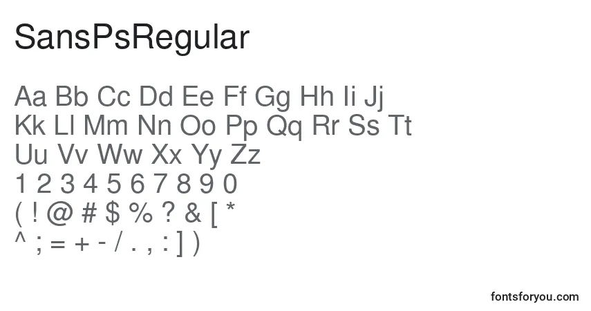 Czcionka SansPsRegular – alfabet, cyfry, specjalne znaki