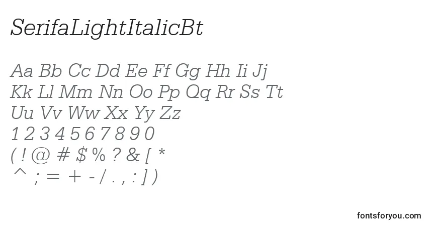 Schriftart SerifaLightItalicBt – Alphabet, Zahlen, spezielle Symbole