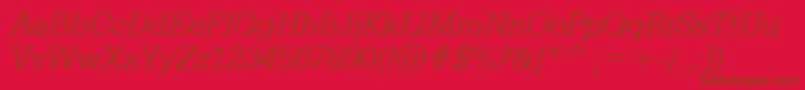 SerifaLightItalicBt-Schriftart – Braune Schriften auf rotem Hintergrund
