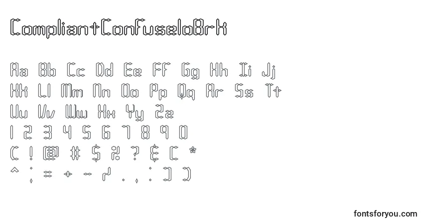 CompliantConfuse1oBrk-fontti – aakkoset, numerot, erikoismerkit