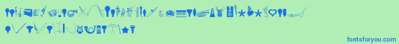 Fonte CornucopiaOfDingbatsEight – fontes azuis em um fundo verde