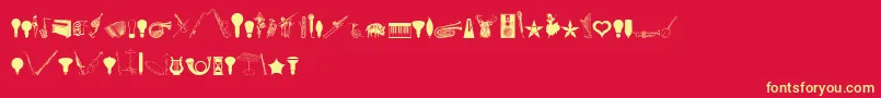 Fonte CornucopiaOfDingbatsEight – fontes amarelas em um fundo vermelho