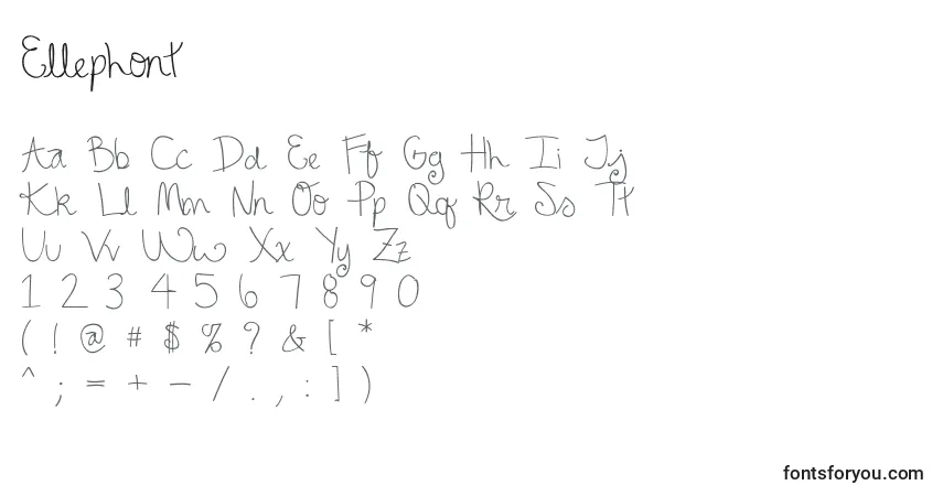 A fonte Ellephont – alfabeto, números, caracteres especiais