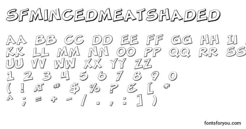 A fonte SfMincedMeatShaded – alfabeto, números, caracteres especiais