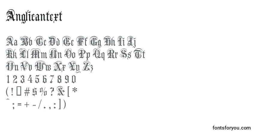 A fonte Anglicantext – alfabeto, números, caracteres especiais