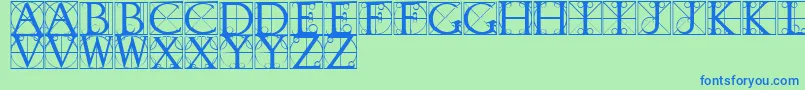 TypographerCaps-Schriftart – Blaue Schriften auf grünem Hintergrund