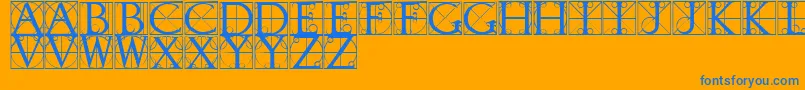 Fonte TypographerCaps – fontes azuis em um fundo laranja