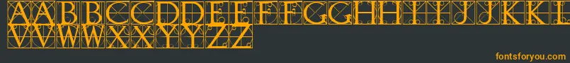 TypographerCaps-Schriftart – Orangefarbene Schriften auf schwarzem Hintergrund
