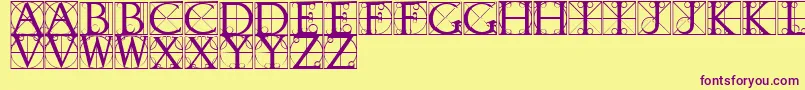 Fonte TypographerCaps – fontes roxas em um fundo amarelo