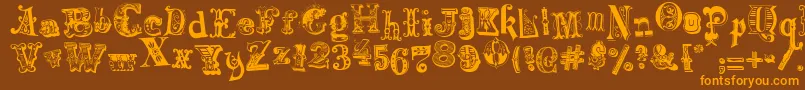 Fonte HarlequinadeMadness – fontes laranjas em um fundo marrom