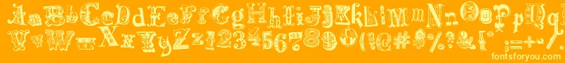 HarlequinadeMadness-Schriftart – Gelbe Schriften auf orangefarbenem Hintergrund