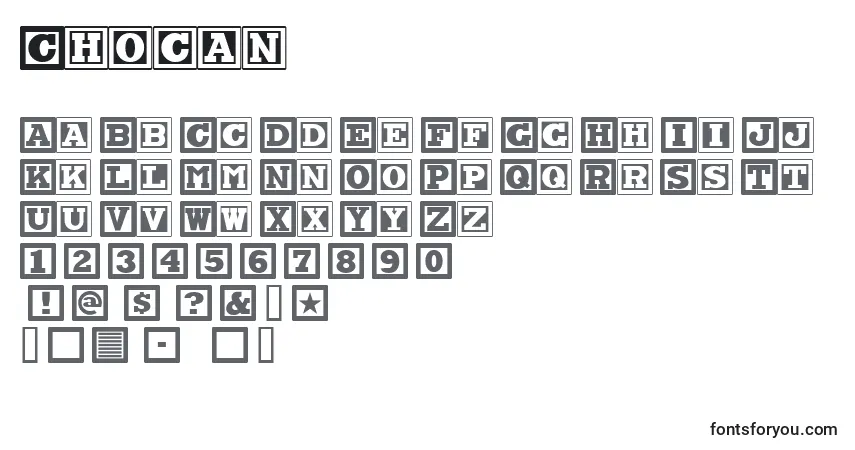 Czcionka Chocan – alfabet, cyfry, specjalne znaki