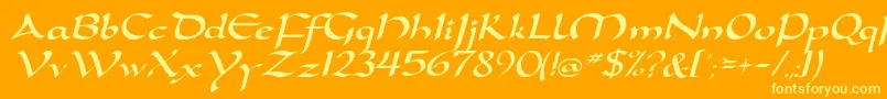 DortmunddbItalic-Schriftart – Gelbe Schriften auf orangefarbenem Hintergrund