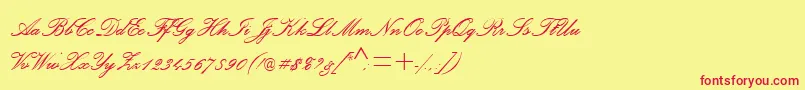 PalaceScriptMtSemiBold-Schriftart – Rote Schriften auf gelbem Hintergrund