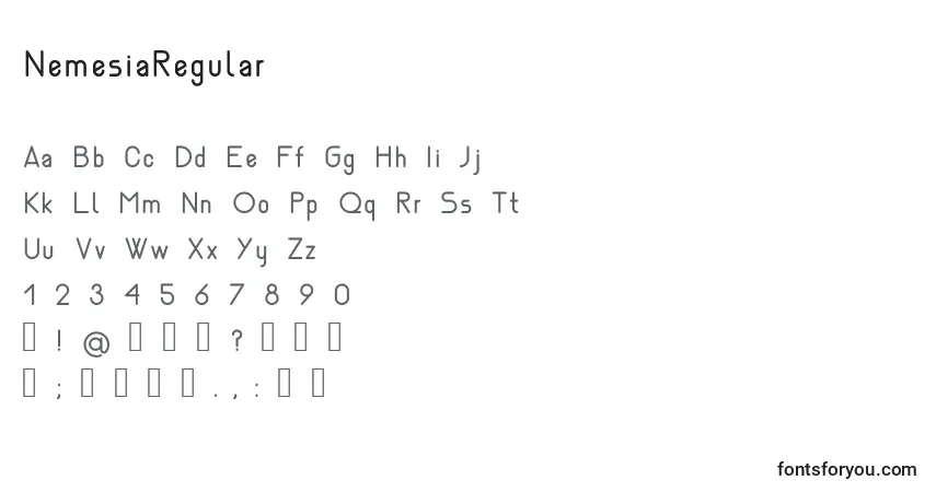 Schriftart NemesiaRegular – Alphabet, Zahlen, spezielle Symbole