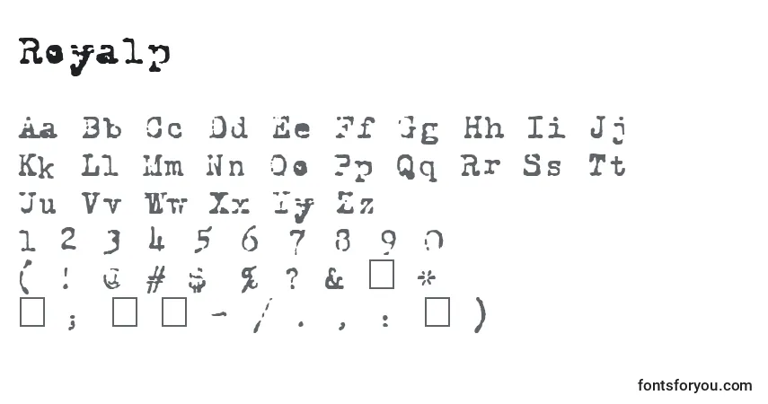 A fonte Royalp – alfabeto, números, caracteres especiais